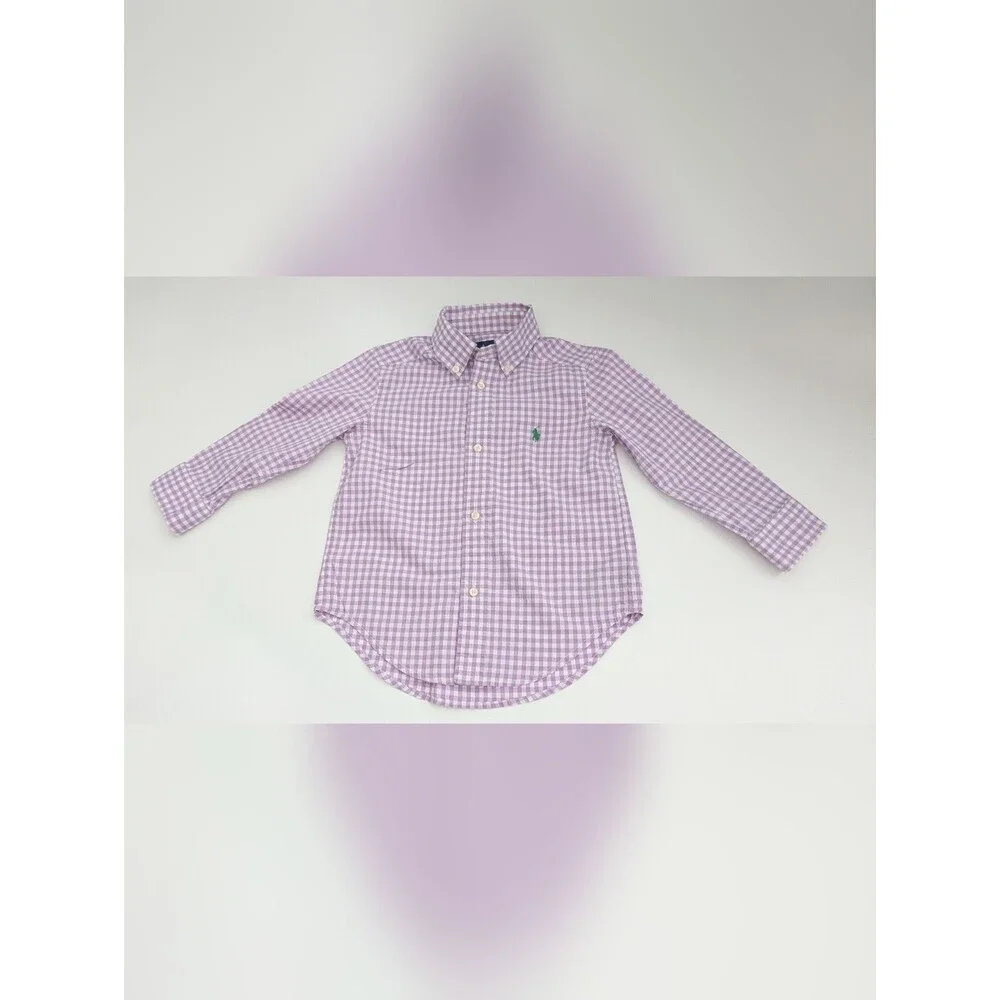 Ralph Lauren Boys' (Size 3/3T) Purple/Lavender & White Gingham Button-Down Shirt